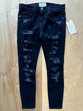 CURRENT ELLIOT THE STILETTO BLACK TATTERED JEANS WOMEN’S sz 26 Low Rise Denim